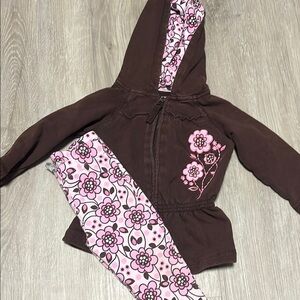 Brown and Pink Floral Hoodie and Leggings Set